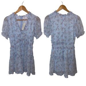 Mi Ami Francesca's NWT Light Blue Floral‎ Ruffle Dress Romantic Cottagecore M